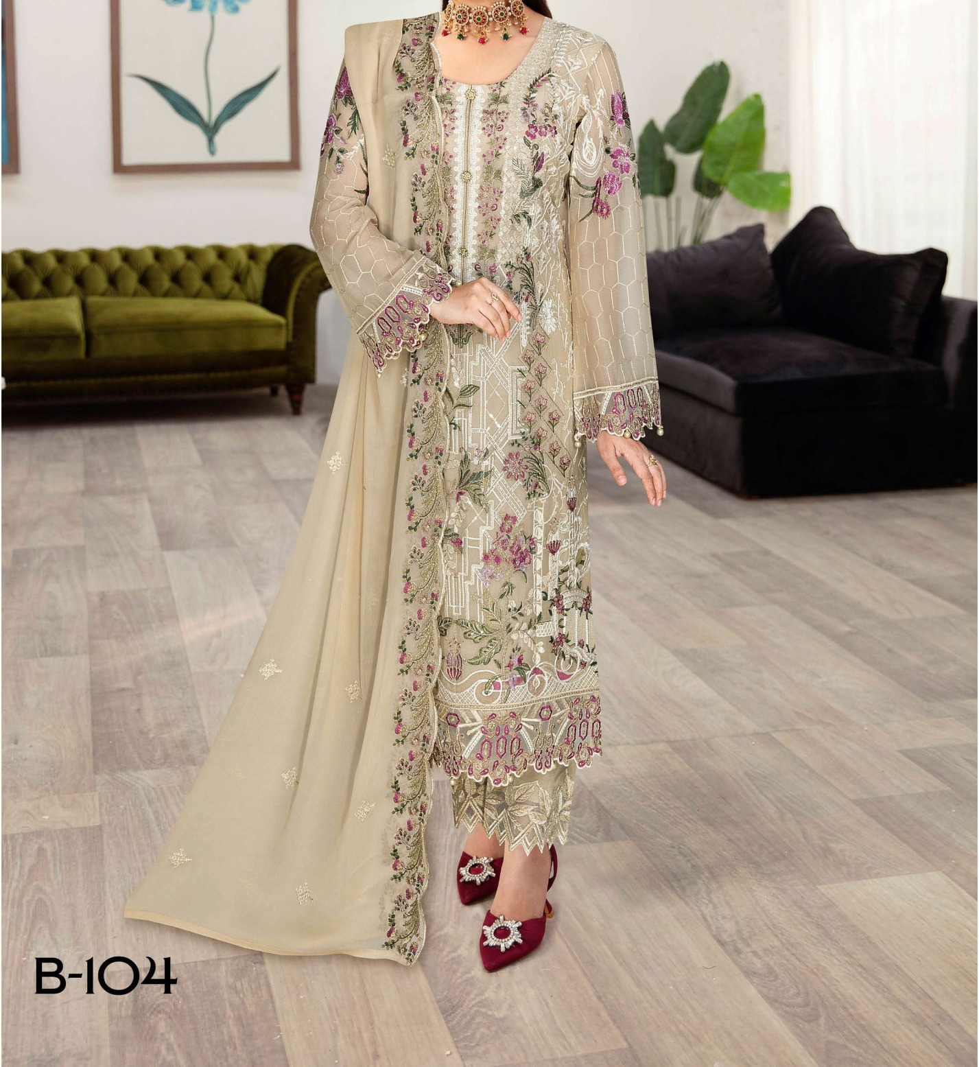 Ramsha Sangeet Suit — Beige — Zaytoon Party Wear