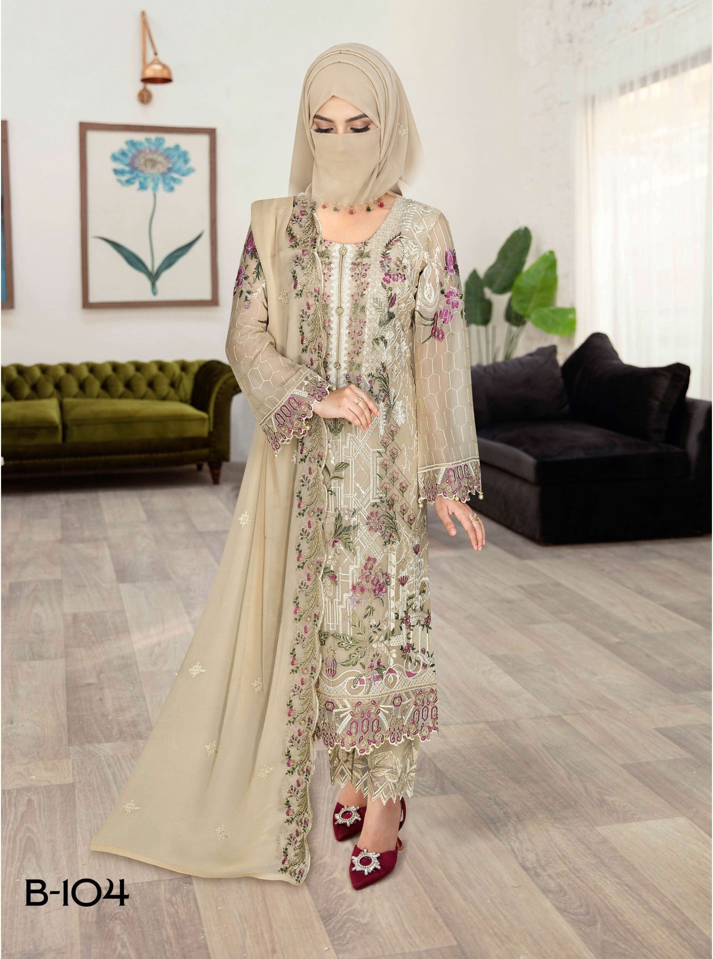 Ramsha Sangeet — Beige, styled with a matching niqab